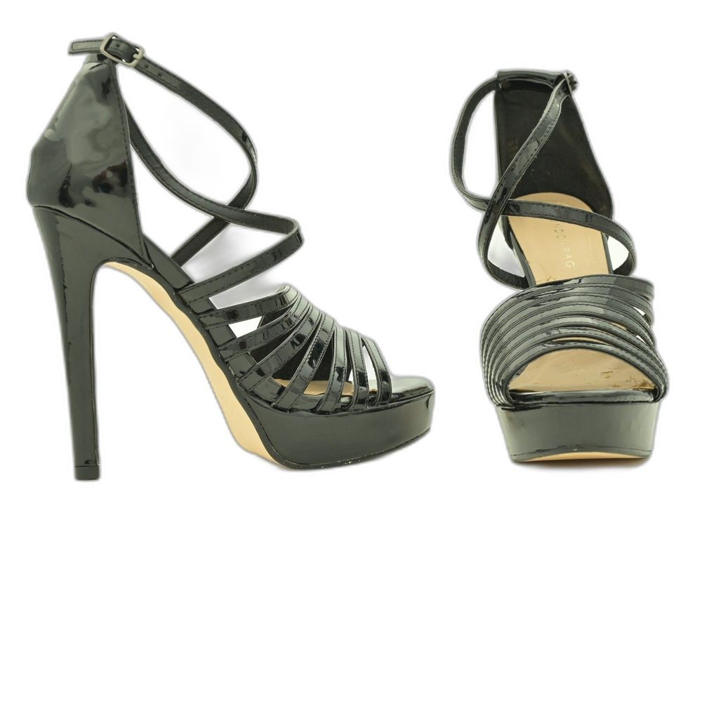 London Rag Britney Black Strappy Platform Stilettos Size 6